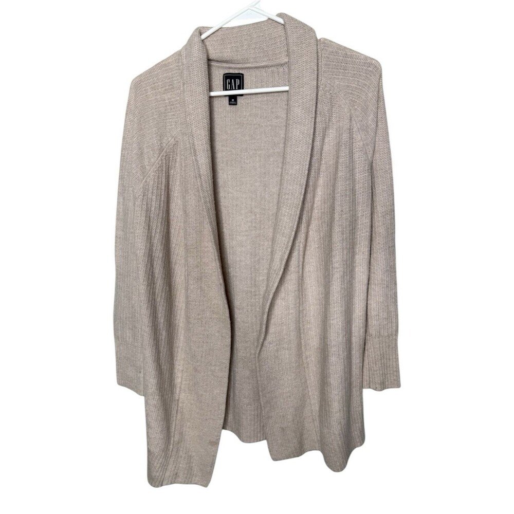 GAP Oatmeal Beige Merino Wool Blend Shawl Collar Open Cardigan Sweater Size M
